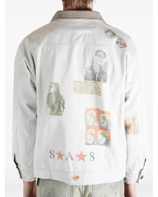 SAITOS White Graphic-Print Patch-Detail Cotton Jacket for men