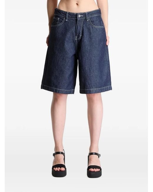 Karlkani Blue Contrast-Stitch Knee-Length Shorts