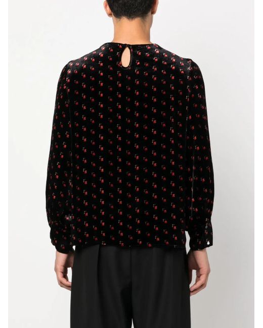 Pierre Louis Mascia Black Velour Graphic-Print Blouse