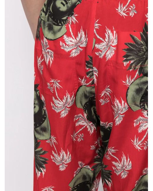 Undercover Red Printed Straight-Leg Trousers for men
