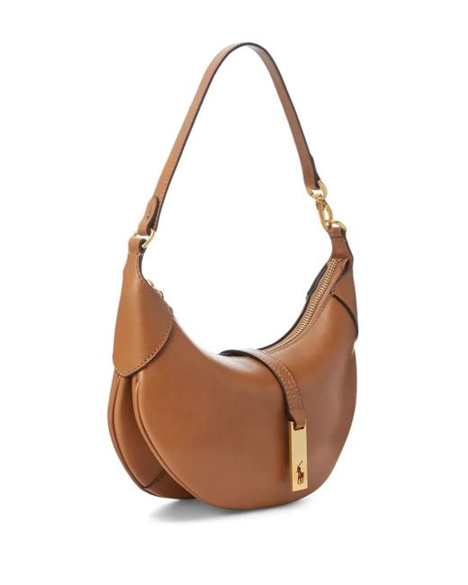 Polo Ralph Lauren Brown Small Polo Id Leather Shoulder Bag