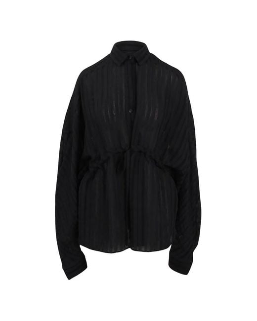 Thelatest Black Drawstring Striped Shirt