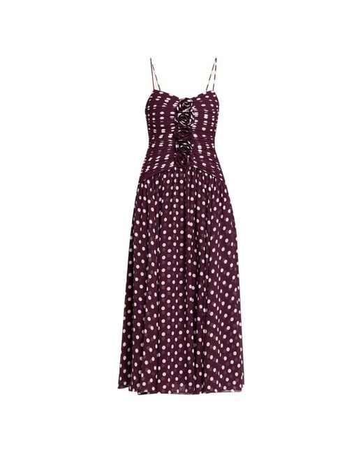 Cinq À Sept Purple Camille Polka Dot Ruffle Midi Dress
