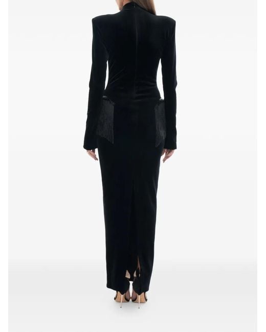 Ana Radu Black Long-Sleeve Fringed Dress