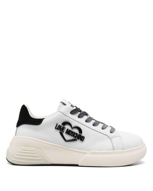 Love Moschino White Logo-plaque Leather Sneakers