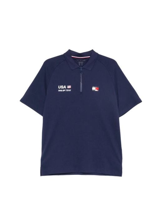 Tommy Hilfiger Blue Us Sail Gp Logo-Print Zip-Fastening Polo Shirt for men