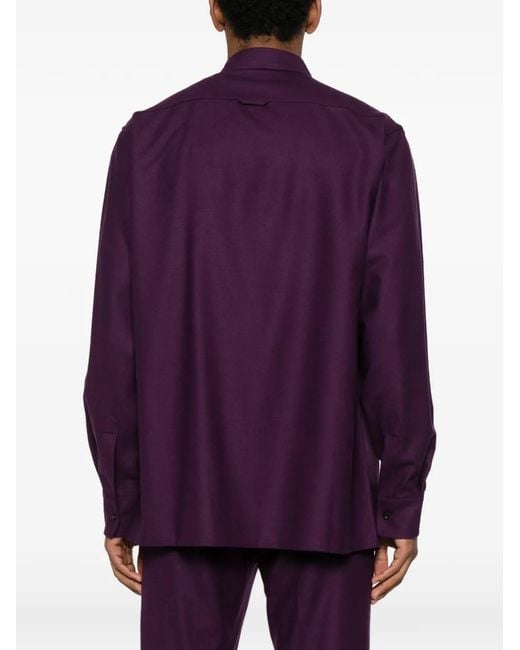 Cellar Door Purple Chest-Pocket Button Wool Shirt for men