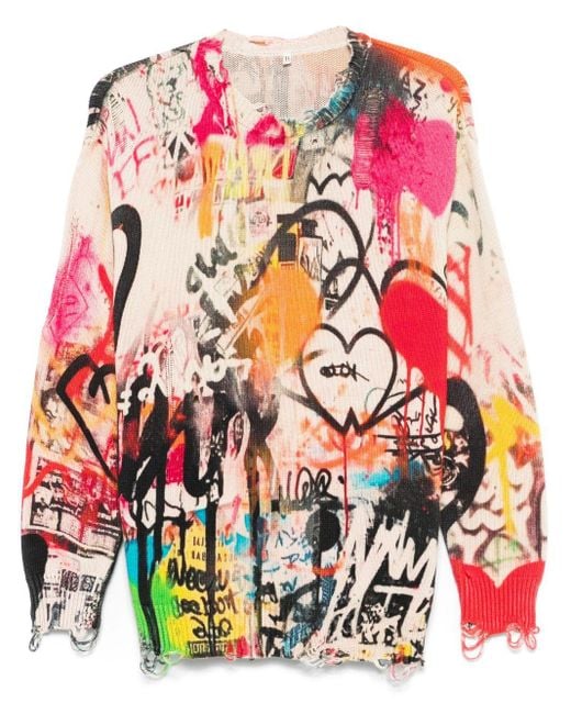 R13 Red Printed Boyfriend Sweater