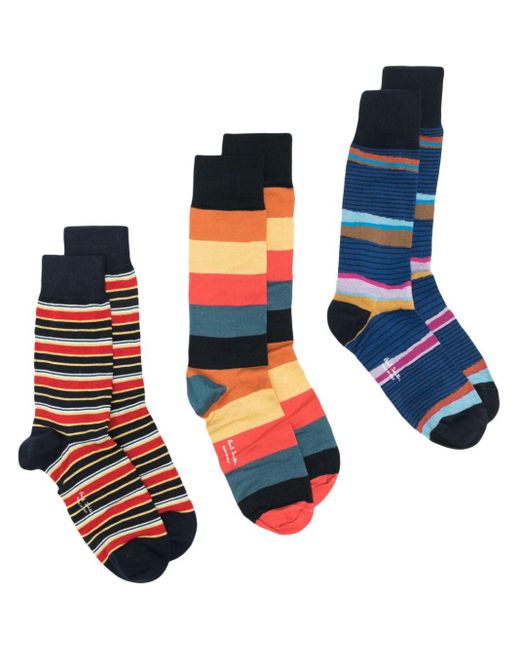 Paul Smith Blue Striped Ankle Socks (pack Of Three) for men
