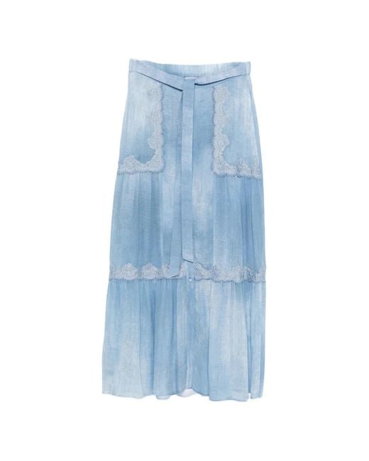 ERMANNO FIRENZE Blue Lace Belted Maxi Skirt