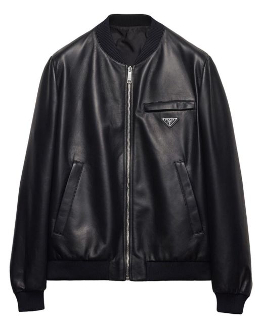 Prada Black Leather Bomber Jacket for men