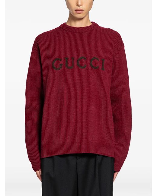 Gucci Red Crew-Neck Logo Sweater for men