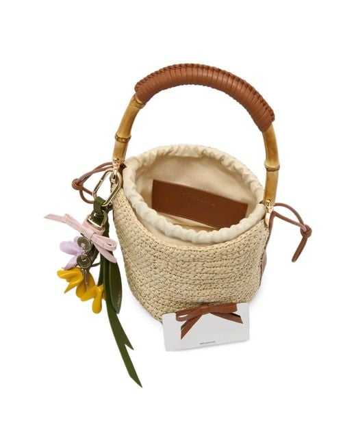 Self-Portrait White Bamboo-Handle Raffia Bucket Bag