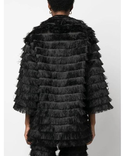 Alberta Ferretti Black Long-Sleeves Fringed Jacket