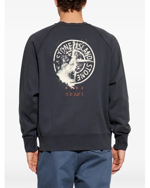 Stone Island Blue Logo-Print Raglan-Sleeve Sweater for men