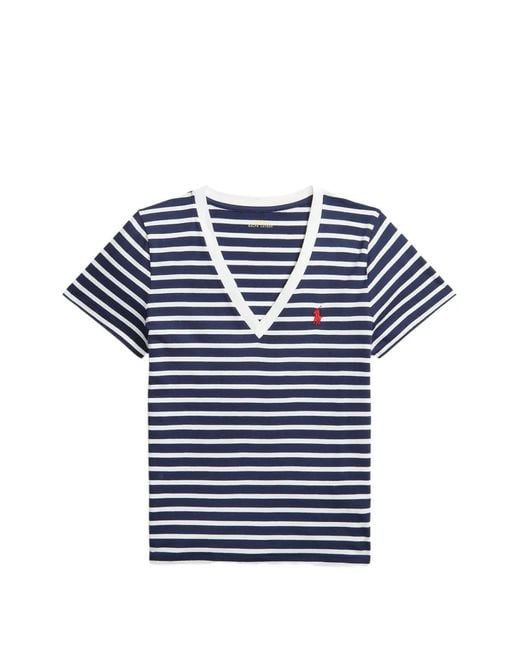 Polo Ralph Lauren Blue Striped V-Neck T-Shirt
