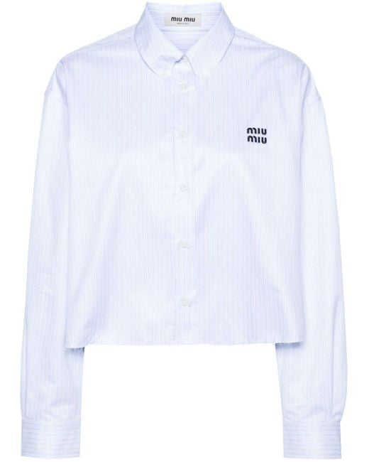 Chemise rayée à logo brodé Miu Miu en coloris White