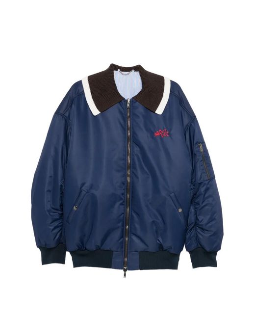 Charles Jeffrey Blue Logo-Embbroidered Bomber Jacket