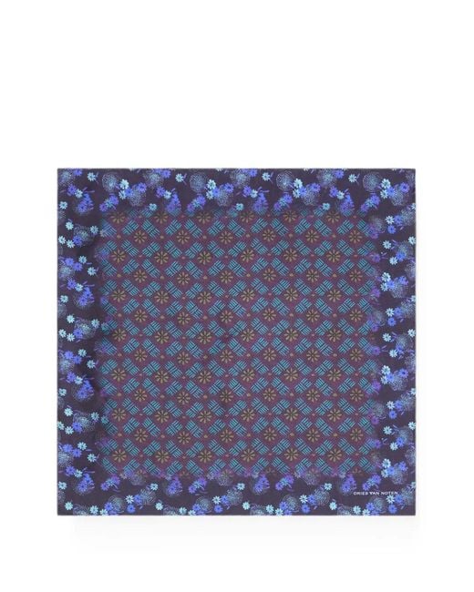 Dries Van Noten Blue Silk Pocket Square Scarves for men