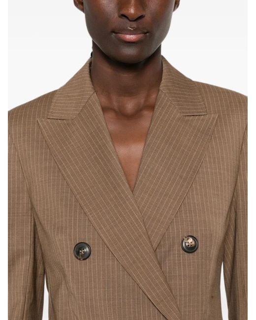 Max Mara Brown Mstumico Pinstripe Double-Breasted Blazer