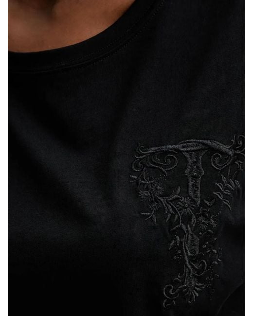 Twinset Black Logo-Embroidered Cropped T-Shirt