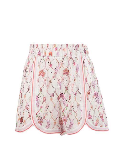 Genny Pink Floral-Print Crystal-Embellished Shorts