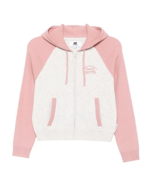 Chocoolate Vest Met Geborduurde Tekst En Capuchon in het Pink