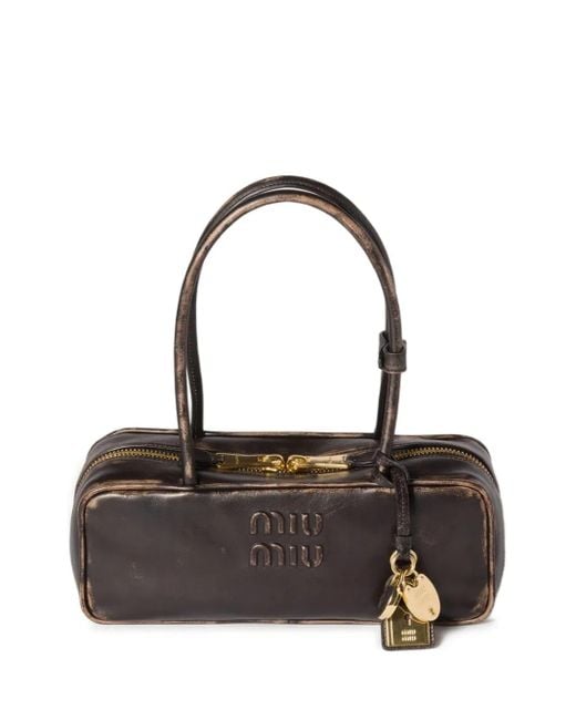 Miu Miu Black Beau Logo-Embossed Tote Bag