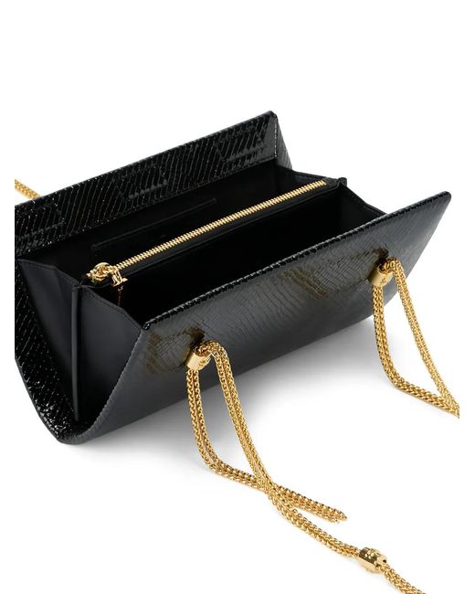 Elisabetta Franchi Black Python Texture Chain Clutch Bag