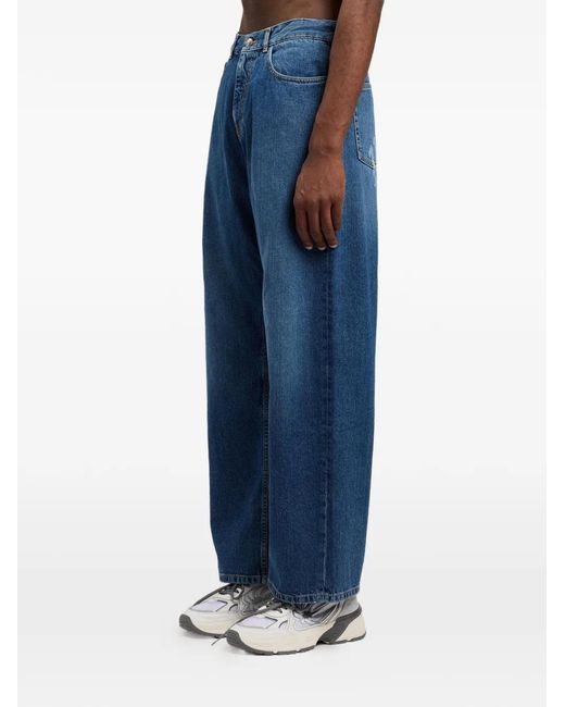 Palm Angels Blue Curved Logo Denim Jeans for men