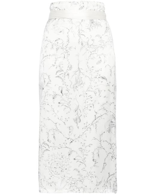 Fabiana Filippi White Illustration-print Satin Wrap Skirt