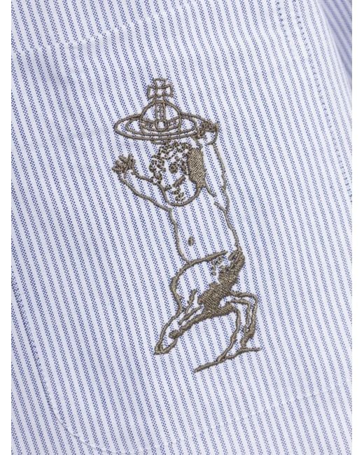 Vivienne Westwood White Bowling Striped Embroidered-Logo Shirt for men
