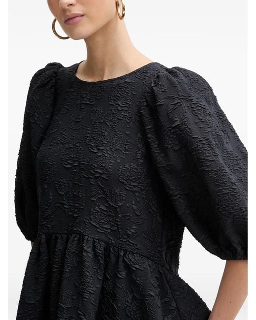 Stine Goya Black Puffed-Sleeve Floral-Effect Top