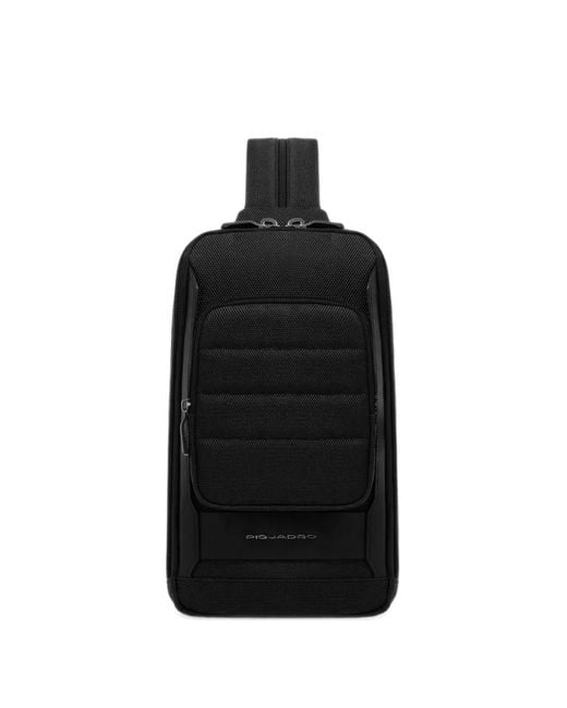 Piquadro Black Logo-Plaque Convertible Messenger Bag for men