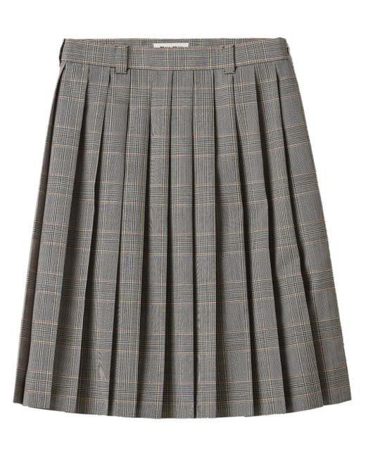 Miu Miu Gray Prince Of Wales Check Pleated Skirt