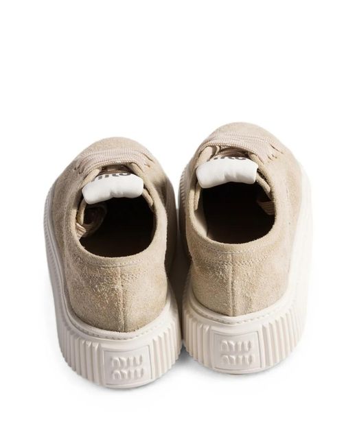 Miu Miu White Denim Sneakers With Logo
