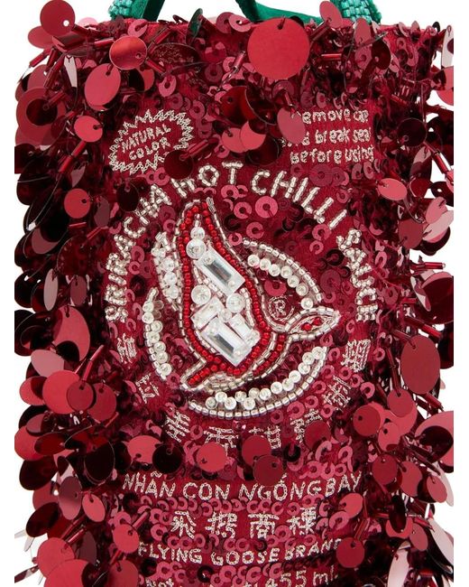 Anya Hindmarch Red Flying Goose Sequin-Embellished Bucket Bag