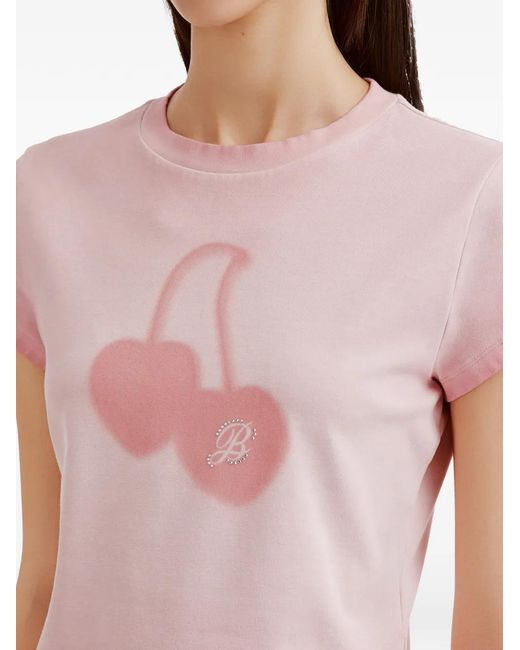 B+ AB Pink Cherry-Print Crystal-Embellished T-Shirt
