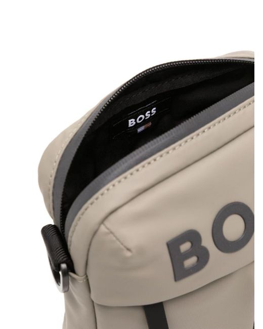 Boss Gray Logo-appliqué Messenger Bag for men