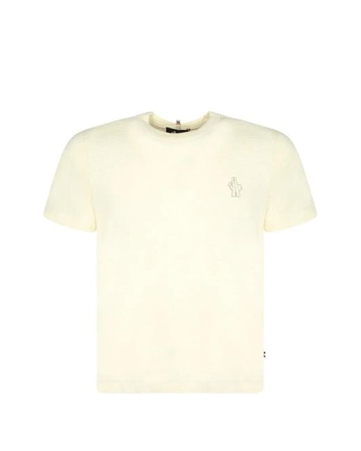 Moncler Natural T-Shirt À Logo Brodé Et Texture Flammée