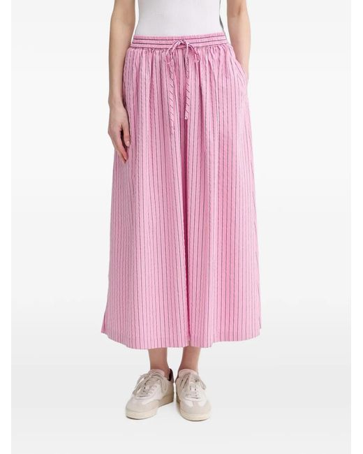 Marc O' Polo Pink Vertical-Stripe Drawstring Midi Skirt