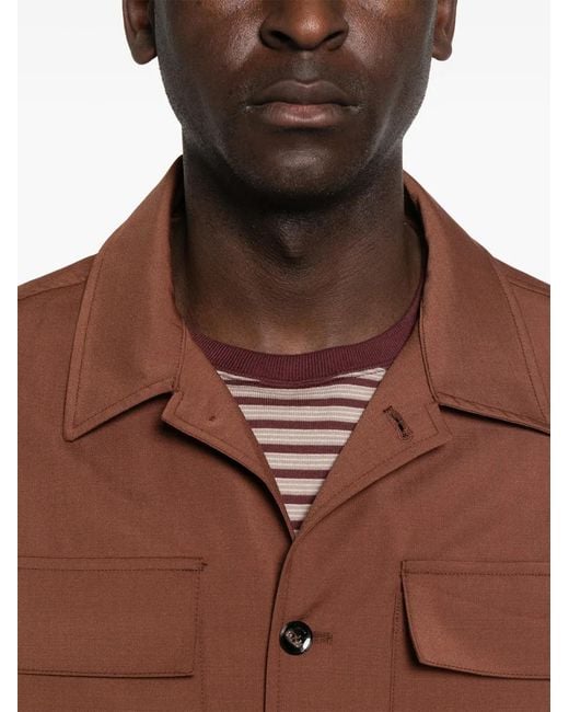 Michael Coal Brown James Pocket Button-Fastening Overshirt for men