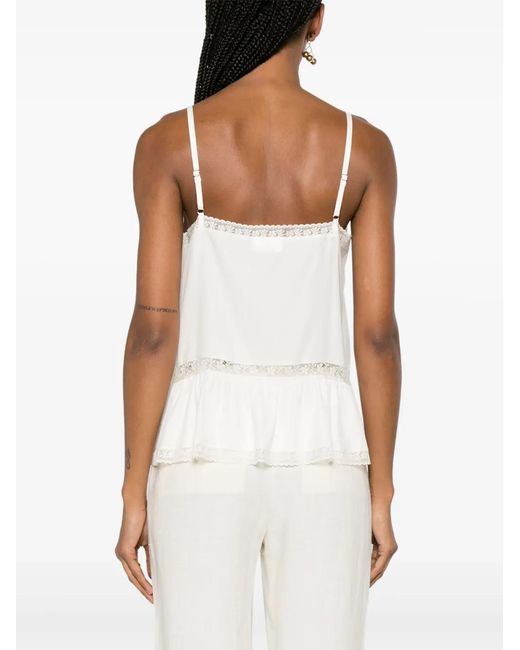P.A.R.O.S.H. White Lace-Trim Silk Tank Top