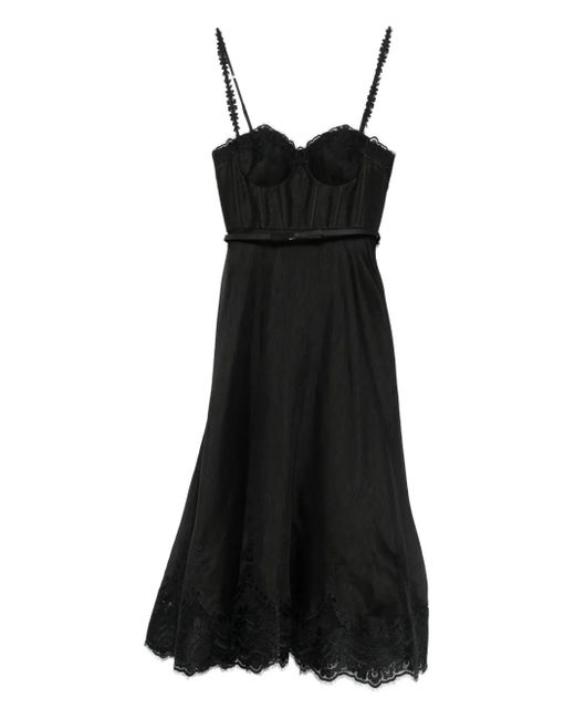 Vestido midi con ribete de encaje Zimmermann de color Black