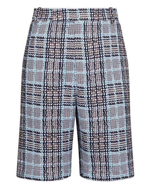 Thom Browne Blue Check-Pattern Tweed-Effect Shorts for men
