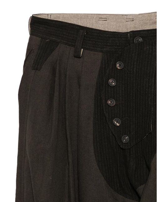 Ziggy Chen Black Herringbone-Pattern Panelled Trousers for men