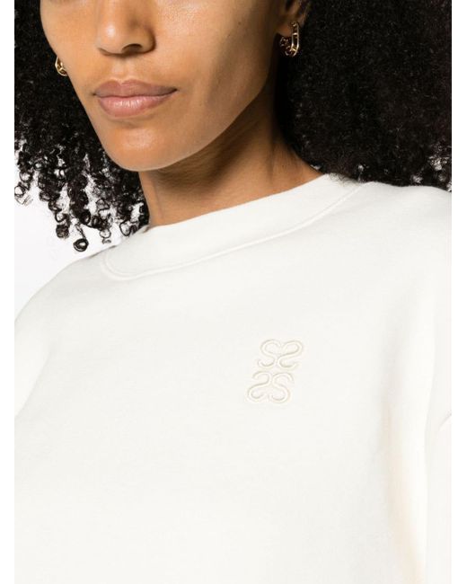 Sandro White Logo-embroidered Cropped Sweatshirt