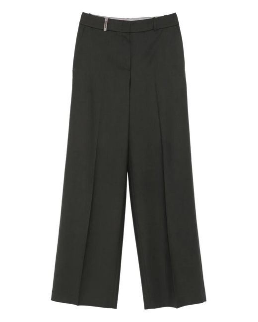 Peserico Gray High-Waisted Wide-Leg Trousers