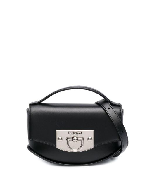 DURAZZI MILANO Black Flip-lock Leather Shoulder Bag