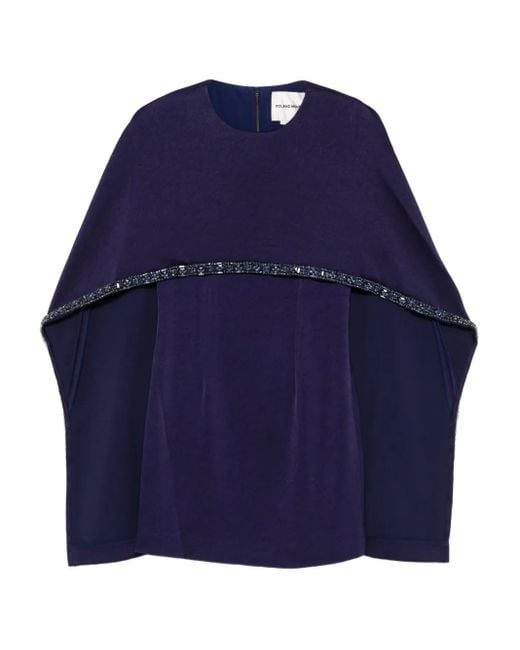 Roland Mouret Blue Embellished Cape Dress